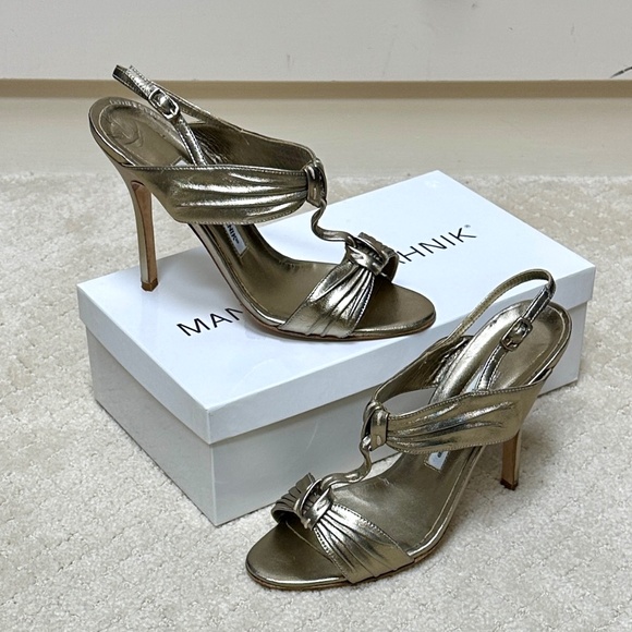 Manolo Blahnik Gold Sandals - Picture 1 of 5